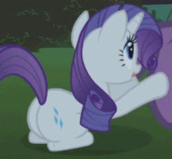 Size: 395x365 | Tagged: safe, imported from derpibooru, screencap, rarity, steven magnet, pony, unicorn, friendship is magic, season 1, animated, blinking, butt, cropped, cute, female, gif, mare, offscreen character, plot, raribetes, raricat, rearity, sitting, solo focus, stroking, talking