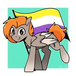 Size: 2894x2894 | Tagged: safe, artist:jellysketch, imported from derpibooru, oc, oc only, oc:carmel, pegasus, pony, nonbinary pride flag, pride, pride flag, solo