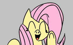 Size: 493x307 | Tagged: safe, fluttershy, aggie.io, eyes closed, happy, lowres, open mouth, simple background, solo, waving