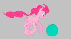 Size: 1208x672 | Tagged: safe, artist:hattsy, pinkie pie, aggie.io, ball, exercise ball, horses doing horse things, lowres, playing, ponified animal video, running, simple background, smiling, solo