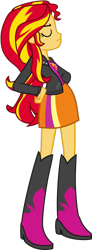 Size: 341x928 | Tagged: safe, imported from twibooru, sunset shimmer, equestria girls, boots, clothes, high heel boots, image, jacket, leather jacket, png, shirt, shoes, skirt, solo