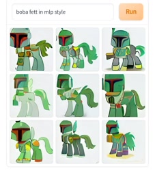 Size: 1080x1188 | Tagged: safe, imported from derpibooru, pony, ai content, ai generated, armor, boba fett, crossover, generator:craiyon, ponified, rule 85, star wars