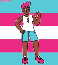 Size: 1280x1440 | Tagged: safe, artist:pastelgeist, imported from derpibooru, zipp storm, human, dark skin, g5, humanized, pride, pride flag, solo, trans zipp, transgender pride flag