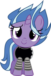 Size: 814x1225 | Tagged: safe, artist:starryshineviolet, imported from derpibooru, lilymoon, pony, unicorn, ponyville mysteries, clothes, female, filly, foal, g4, goth, looking at you, simple background, smiling, smiling at you, solo, spiky hair, sweater, transparent background, vector