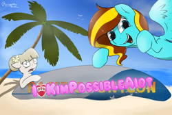 Size: 2988x2007 | Tagged: safe, artist:tetrapony, imported from derpibooru, oc, oc only, oc:ilovekimpossiblealot, oc:mission belle, earth pony, pegasus, pony, beach, earth pony oc, female, mare, pacific ponycon, pacific ponycon 2016, pegasus oc