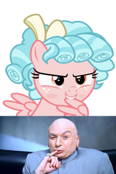 Size: 600x900 | Tagged: safe, artist:sollace, imported from derpibooru, cozy glow, pony, marks for effort, austin powers (franchise), biting, comparison, dr. evil, evil, evil grin, grin, meme, mike myers, pure concentrated unfiltered evil of the utmost potency, pure unfiltered evil, smiling, wing bite, wings