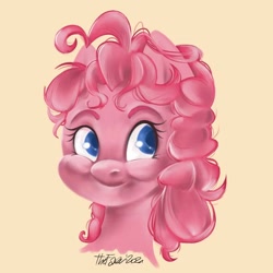 Size: 1024x1024 | Tagged: safe, artist:ilcerbiastrello, imported from derpibooru, pinkie pie, earth pony, pony, female, orange background, simple background, solo