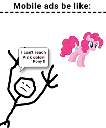 Size: 694x834 | Tagged: safe, imported from derpibooru, pinkie pie, earth pony, pony, :c, crappy art, female, frown, male, mare, meme, mobile ads, mobile ads be like, simple background, stick figure, white background
