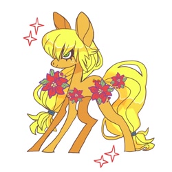 Size: 850x850 | Tagged: safe, artist:batthsalts, imported from derpibooru, applejack, earth pony, pony, flower, smiling, solo, sparkles