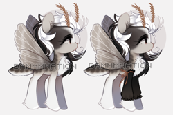 Size: 934x625 | Tagged: safe, artist:dammmnation, imported from derpibooru, oc, oc only, moth, mothpony, original species, pony, clothes, duo, eyelashes, female, mare, smiling