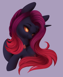 Size: 1166x1420 | Tagged: safe, artist:dammmnation, imported from derpibooru, oc, oc only, pony, unicorn, bust, female, horn, mare, purple background, simple background, solo, unicorn oc