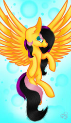 Size: 600x1024 | Tagged: safe, artist:prettyshinegp, imported from derpibooru, oc, oc only, pegasus, pony, abstract background, female, mare, pegasus oc, signature, solo, spread wings, wings