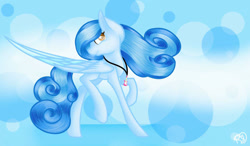 Size: 1280x750 | Tagged: safe, artist:prettyshinegp, imported from derpibooru, oc, oc only, pegasus, pony, abstract background, female, jewelry, mare, necklace, raised hoof, signature