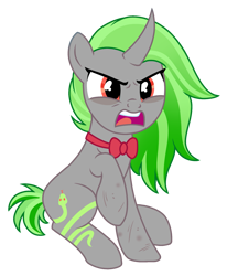 Size: 1757x1942 | Tagged: safe, artist:moonert, imported from derpibooru, oc, oc only, oc:venom coldenblood, pony, unicorn, angry, base used, bowtie, horn, raised hoof, simple background, sitting, solo, transparent background, unicorn oc