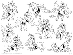 Size: 1200x900 | Tagged: safe, alternate version, artist:kp-shadowsquirrel, imported from derpibooru, princess luna, alicorn, pony, collage, female, monochrome, sketch, sketch dump, solo