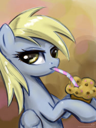 Size: 750x1000 | Tagged: safe, alternate version, artist:kp-shadowsquirrel, imported from derpibooru, derpy hooves, pegasus, pony, drinking, female, food, mare, muffin, solo, straw