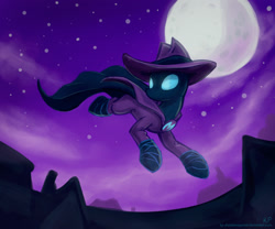 Size: 1500x1250 | Tagged: safe, alternate version, artist:kp-shadowsquirrel, imported from derpibooru, mare do well, pony, house, houses, in the air, moon, night, rooftop, solo