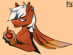 Size: 600x450 | Tagged: safe, artist:defiantfox, imported from derpibooru, oc, oc only, oc:terram, hippogriff, hybrid, pony, apple, claws, food, male, solo, talons, wings
