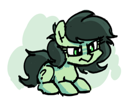 Size: 317x252 | Tagged: safe, artist:plunger, imported from derpibooru, oc, oc only, oc:filly anon, pony, angry, crouching, female, filly, foal, lying down, nose wrinkle, prone, question mark, simple background, solo