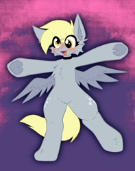 Size: 1640x2077 | Tagged: safe, artist:kittydog, imported from derpibooru, derpy hooves, pegasus, semi-anthro, blushing, choker, cute, derp, derpabetes, female, solo