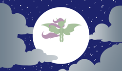 Size: 2583x1500 | Tagged: safe, artist:egor418, imported from derpibooru, fluttershy, bat pony, pony, bat ponified, bat wings, cloud, female, flutterbat, lineless, mare, minimalist, moon, night, night sky, race swap, sky, solo, wings