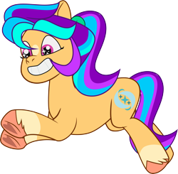 Size: 5296x5182 | Tagged: safe, artist:shootingstarsentry, imported from derpibooru, oc, oc only, oc:shimmer starblazer, earth pony, pony, absurd resolution, earth pony oc, female, g5, g5 oc, grin, leaping, mare, my little pony: tell your tale, offspring, parent:hitch trailblazer, parent:sunny starscout, parents:sunnyhitch, simple background, smiling, solo, starry eyes, transparent background, vector, wingding eyes