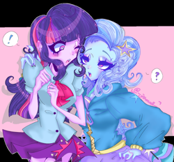 Size: 640x595 | Tagged: safe, artist:fox1well1, imported from derpibooru, trixie, twilight sparkle, human, equestria girls, blushing, female, lesbian, shipping, twixie