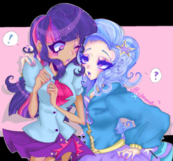 Size: 640x595 | Tagged: safe, alternate version, artist:fox1well1, imported from derpibooru, trixie, twilight sparkle, human, equestria girls, blushing, female, humanized, lesbian, shipping, twixie