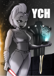 Size: 2480x3508 | Tagged: safe, artist:felixf, imported from derpibooru, tempest shadow, anthro, commission, lightsaber, star wars, weapon, ych sketch, your character here