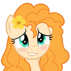 Size: 2449x2449 | Tagged: safe, artist:greenmachine987, imported from derpibooru, pear butter, earth pony, pony, the perfect pear, bust, cute, female, flower, flower in hair, high res, mare, pearabetes, simple background, solo, transparent background, vector