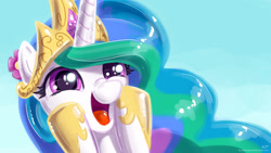 Size: 1920x1080 | Tagged: safe, artist:kp-shadowsquirrel, imported from derpibooru, princess celestia, pony, bust, cute, cutelestia, dashface, female, happy, mare, open mouth, portrait, pretty princess, smiling, so awesome, solo, wallpaper