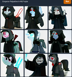 Size: 819x884 | Tagged: safe, imported from derpibooru, pony, ai content, ai generated, darth sidious, emperor palpatine, generator:craiyon, machine learning abomination, ponified, star wars
