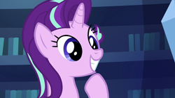 Size: 1280x720 | Tagged: safe, imported from derpibooru, screencap, starlight glimmer, pony, unicorn, season 7, uncommon bond, cute, female, glimmerbetes, happy, mare, raised hoof, smiling, solo