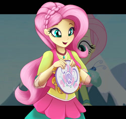 Size: 1024x962 | Tagged: safe, artist:astevenamedwolf, imported from derpibooru, fluttershy, human, equestria girls, friendship through the ages, female, folk fluttershy, musical instrument, solo, tambourine, wip