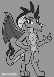 Size: 1280x1811 | Tagged: safe, artist:iestragon, imported from derpibooru, princess ember, dragon, dragoness, female, grayscale, looking at you, monochrome, solo