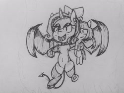 Size: 4128x3096 | Tagged: safe, artist:cherro, imported from derpibooru, oc, oc only, oc:lilith, succubus, succubus pony, food, ice cream, traditional art, wings