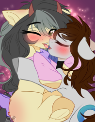 Size: 2001x2546 | Tagged: safe, artist:2pandita, imported from derpibooru, oc, oc only, earth pony, pony, female, horns, kissing, lesbian, mare, oc x oc, shipping, underhoof