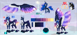 Size: 1280x591 | Tagged: safe, artist:malinraf1615, imported from derpibooru, princess luna, pony, alternate design, bat wings, colored wings, deviantart watermark, multicolored wings, obtrusive watermark, reference sheet, solo, twitterina design, watermark, wings