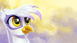 Size: 1920x1080 | Tagged: safe, alternate version, artist:kp-shadowsquirrel, imported from derpibooru, gilda, griffon, :t, bust, cute, female, gilda is amused, gildadorable, portrait, smiling, solo, wallpaper