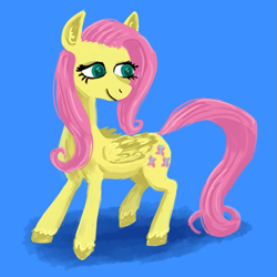 Size: 877x877 | Tagged: safe, artist:necromarecy, imported from derpibooru, fluttershy, pegasus, pony, blue background, simple background, solo