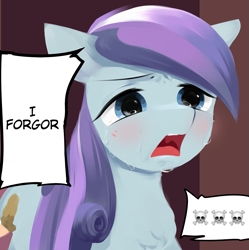 Size: 1381x1384 | Tagged: safe, artist:some_ponu, imported from derpibooru, sapphire joy, crystal pony, pony, crying, emoji, female, i forgor, meme, skull, solo, speech bubble