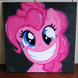 Size: 2000x2000 | Tagged: safe, artist:kp-shadowsquirrel, imported from derpibooru, pinkie pie, pony, the ticket master, acrylic painting, big grin, bust, grin, portrait, smiling, solo, traditional art