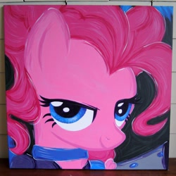 Size: 2000x2000 | Tagged: safe, artist:kp-shadowsquirrel, imported from derpibooru, pinkie pie, pony, over a barrel, acrylic painting, bust, clothes, dress, lidded eyes, looking at you, portrait, raised hoof, saloon dress, saloon pinkie, solo, traditional art