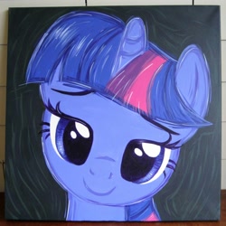 Size: 2000x2000 | Tagged: safe, artist:kp-shadowsquirrel, imported from derpibooru, twilight sparkle, pony, the ticket master, acrylic painting, bedroom eyes, bust, looking at you, portrait, smiling, solo, traditional art