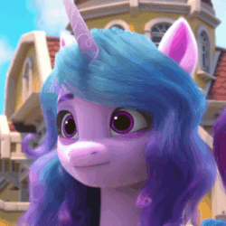 Size: 490x490 | Tagged: safe, imported from derpibooru, screencap, izzy moonbow, pipp petals, pegasus, pony, unicorn, spoiler:my little pony: make your mark, animated, cropped, cute, duo, duo female, ear flick, female, g5, gif, i watch it for the ears, izzybetes, mare, my little pony: make your mark, my little pony: make your mark chapter 1, offscreen character, solo focus