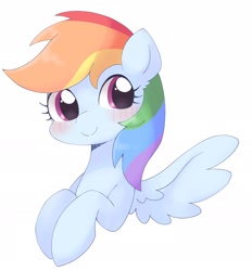 Size: 1658x1790 | Tagged: safe, artist:ginmaruxx, imported from derpibooru, rainbow dash, pegasus, pony, blushing, cute, dashabetes, female, mare, simple background, smiling, solo, spread wings, white background, wings