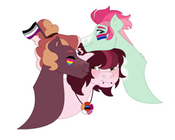 Size: 1280x1024 | Tagged: safe, artist:itstechtock, imported from derpibooru, oc, oc only, oc:petunia, oc:soubrette, oc:zippy zinnia, pony, female, mare, pride flag, simple background, white background