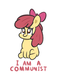 Size: 956x1225 | Tagged: safe, artist:limitmj, imported from derpibooru, apple bloom, earth pony, pony, communism, female, filly, foal, ponymagnets, simple background, solo, text, white background