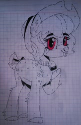 Size: 1333x2048 | Tagged: safe, artist:cheesesketch, imported from derpibooru, oc, oc only, oc:boxy, deer, bell, bell collar, collar, female, full body, graph paper, sketch, solo, tongue out, traditional art