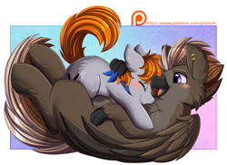 Size: 3048x2216 | Tagged: safe, artist:pridark, imported from derpibooru, oc, oc only, oc:aeto, oc:disterious, earth pony, hippogriff, pony, cute, earth pony oc, eyes closed, hippogriff oc, hug, ocbetes, open mouth, patreon, patreon logo, patreon reward